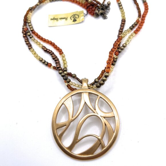 Premier Designs Jewelry - Pizzazz Pendant with amber beaded necklace - 2419